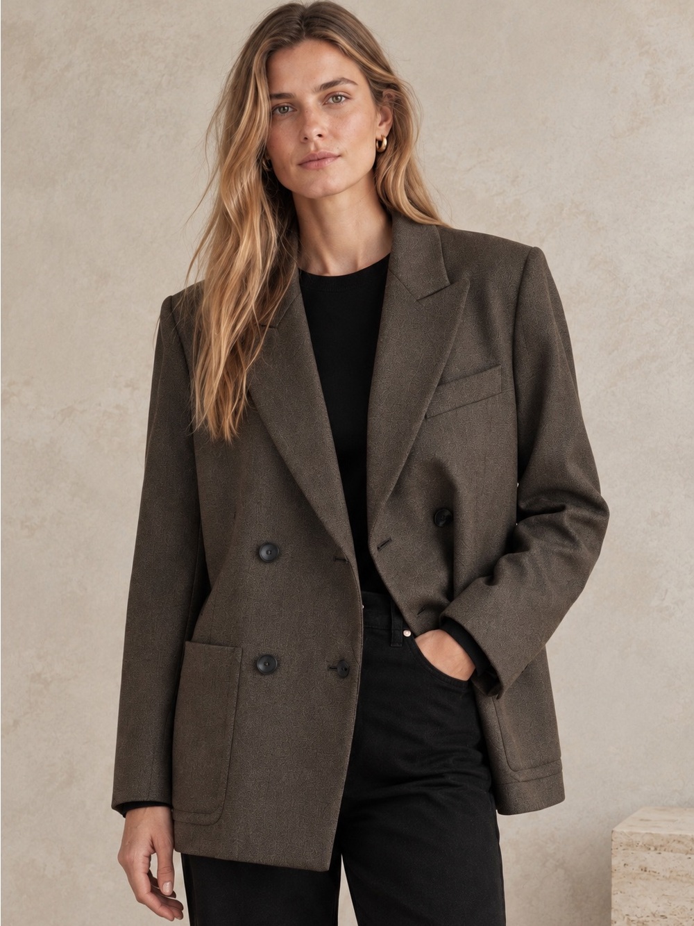 Vince Wool Blend Double Breasted Oversized Blazer Taupe Brown Size 8